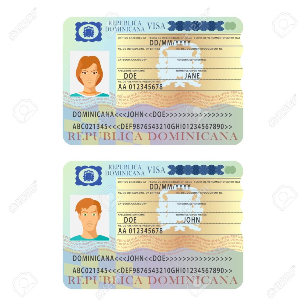 Vector Dominicana international passport visa sticker template in flat style